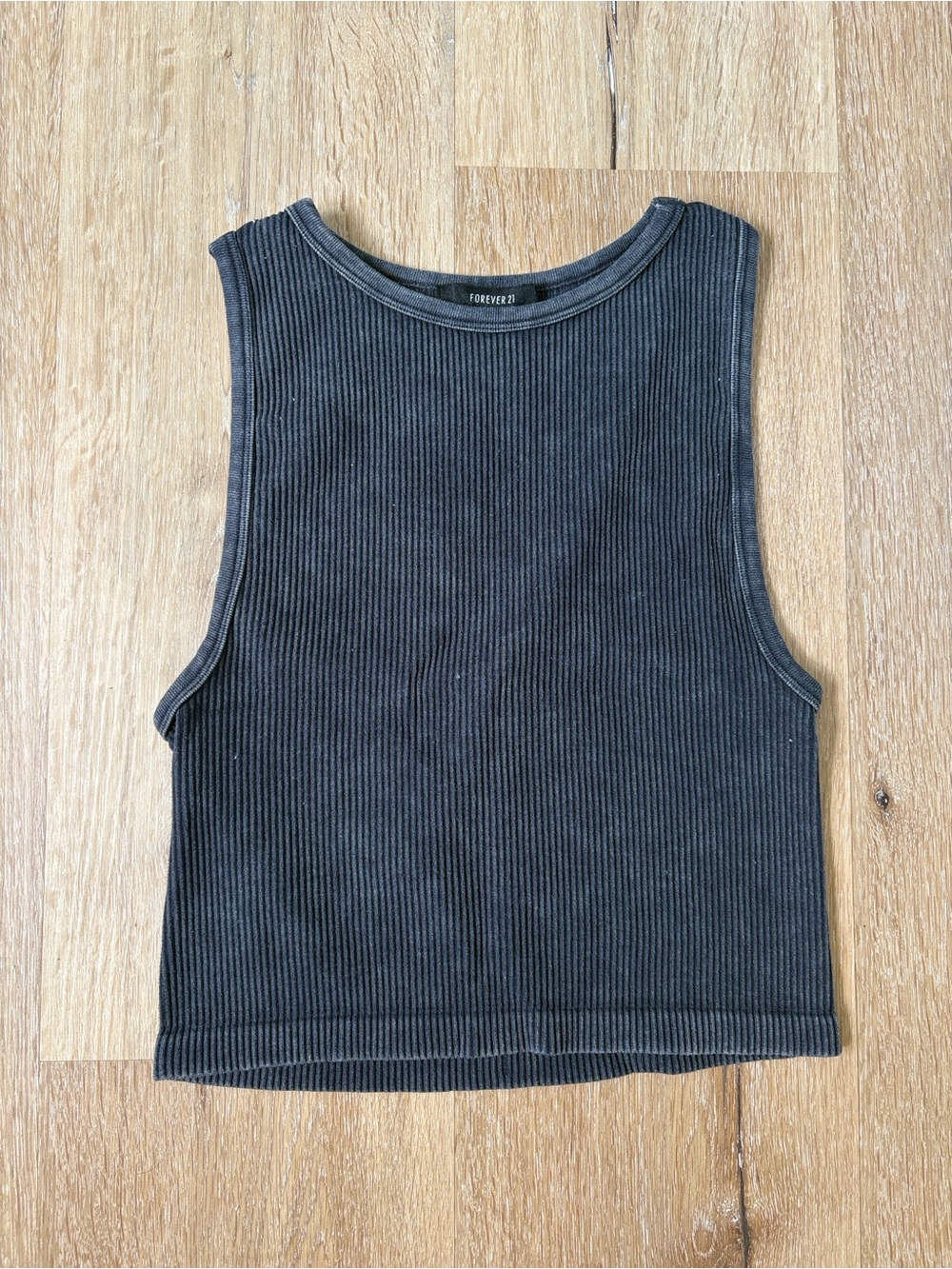 Washed Black Ribbed Tank Crop Top